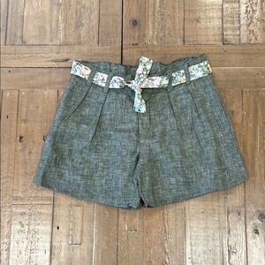 Fleurisse elie 100% linen green shorts with floral cloth belt girls 8